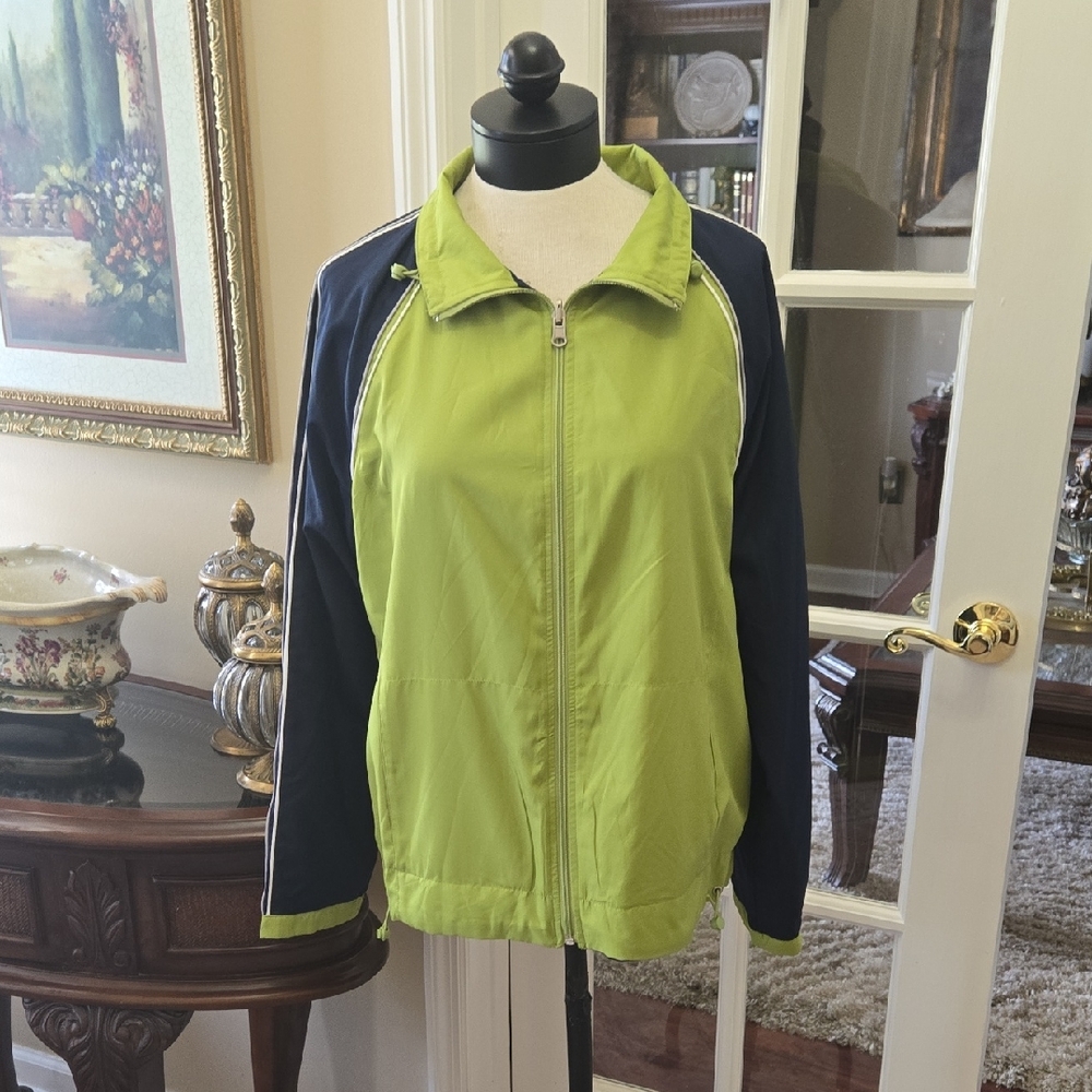 St. Johns Bay Active Reversible Lime Navy Jacket Full Zip Gray White Trim Lg NEW